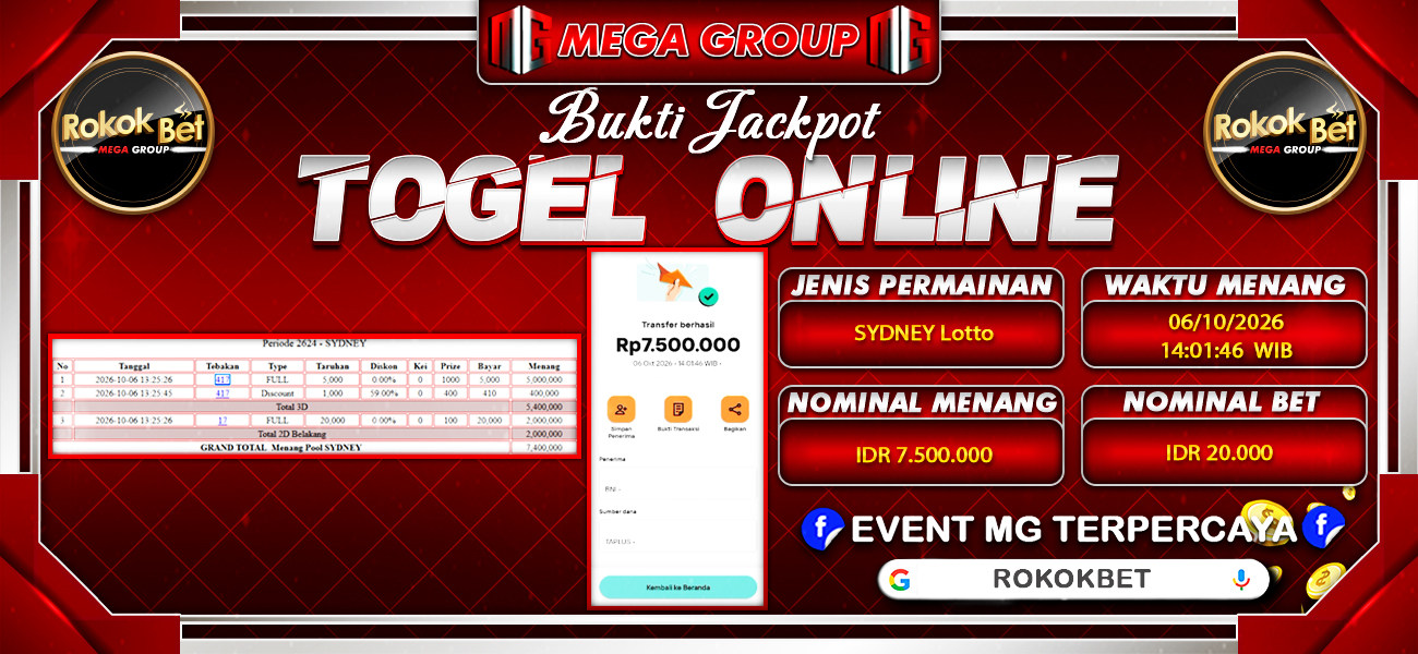 Bukti JP situs Rokokbet hari Selasa, 06 Oktober 2026